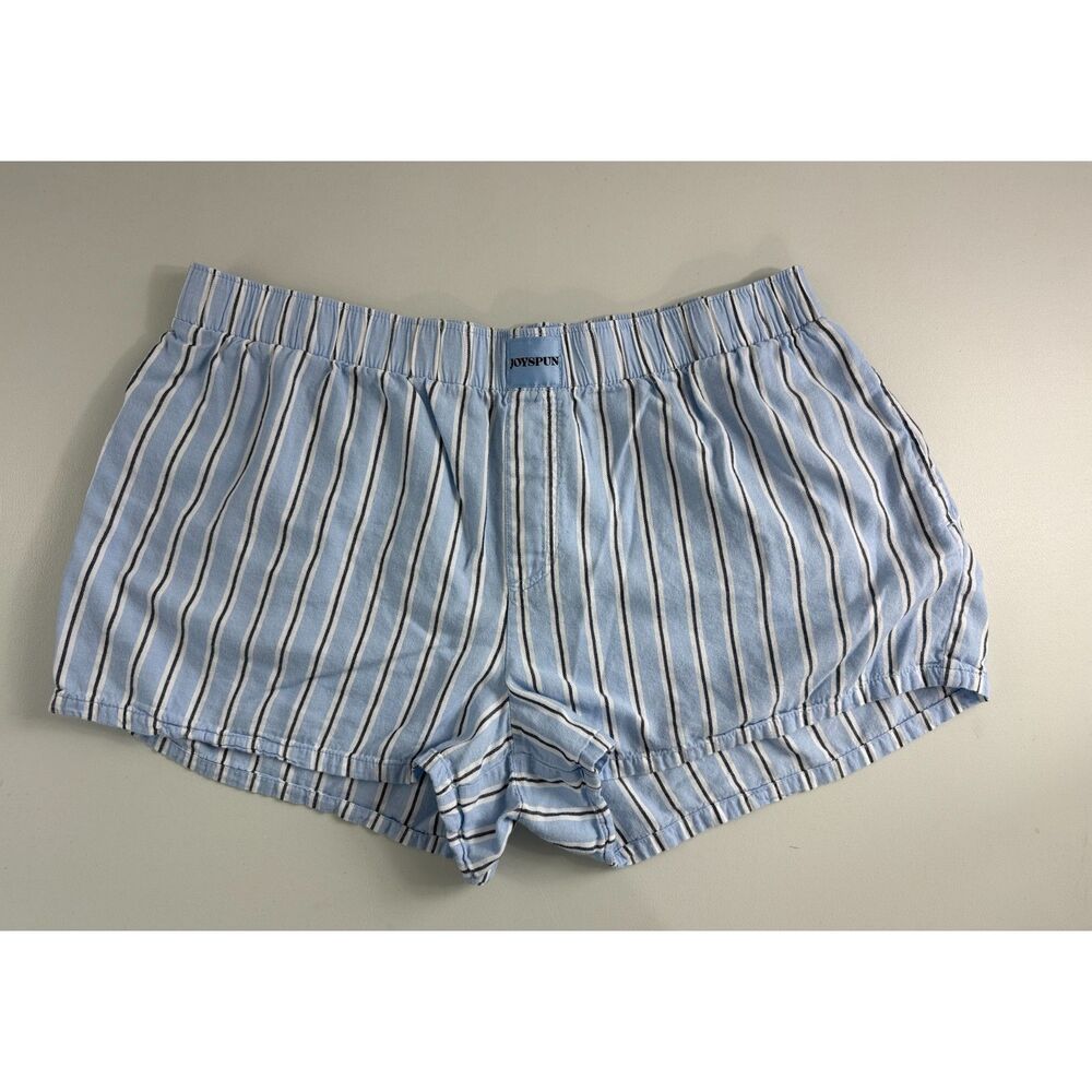 Joyspun Womens Lounge Sleep Shorts Large Blue White Striped Pajama Pull On
